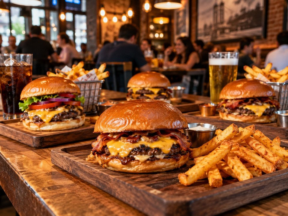 Ambiente da lanchonete com burgers